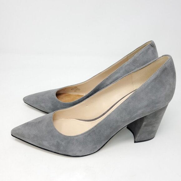 Nine West Cara Block Heel Dress Pumps Womens 9.5M Gray Suede Pointed Toe - Picture 3 of 7